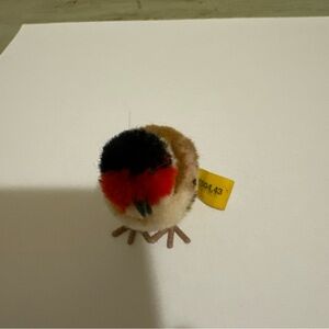 1952/3 Steiff 6504,43 Wool Miniature Finch Red Brown Tit Nickel Button Tag 4cm